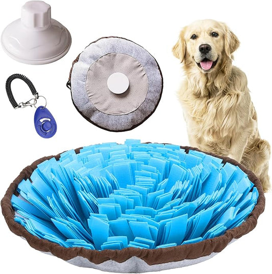 18" Dog Snuffle Mat - Interactive Dog Puzzle Toys for Enrichment - Large Slow Feeder Foraging Mat for Brain Games & Nosework Training - Washable Pet Sniff Mat with Training Clicker and Suction Cup