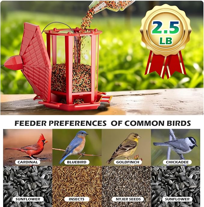 Birdream Bird Feeders for Outdoor Hanging, Fun Installation Pagoda Design Wild Birdfeeder, Attracting Wild Birds Sparrows Finch Cardinal Goldfinch Chickadee - Red