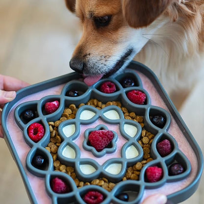 Messy Mutts Interactive Square Puzzle Feeder | Cool Grey (8 Cup) | 11' x 11' Square Slow Feeder for Dogs | Enrichment Food Dish for Slow Eating, Bloating