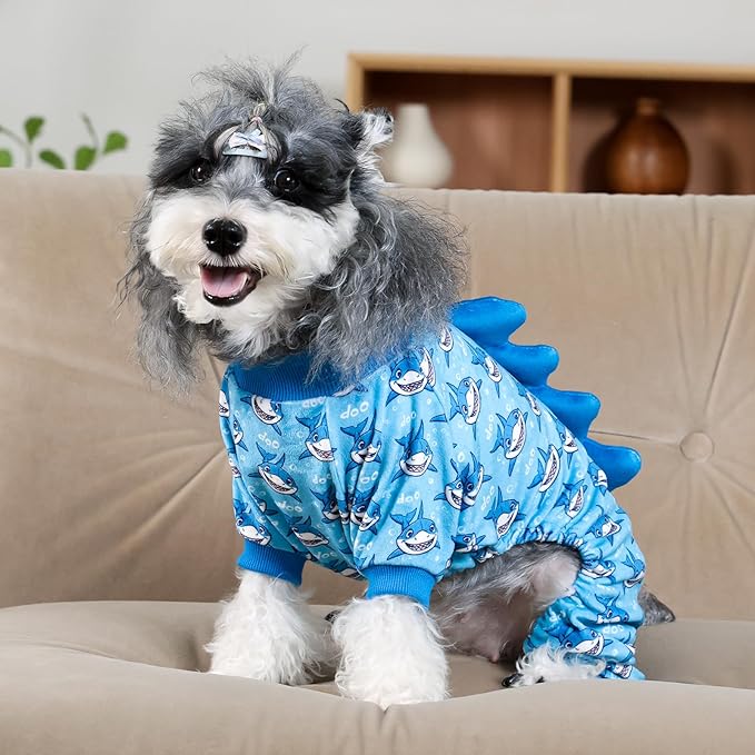 CuteBone Shark Costume Dog Pajamas, Stretchy Spandex Crystal Velvet Sleepwear Coat for Small Dogs, Soft & Warm Pet Outfit Clothes for Cold Weather, Cozy Pullover Design COSP07XL