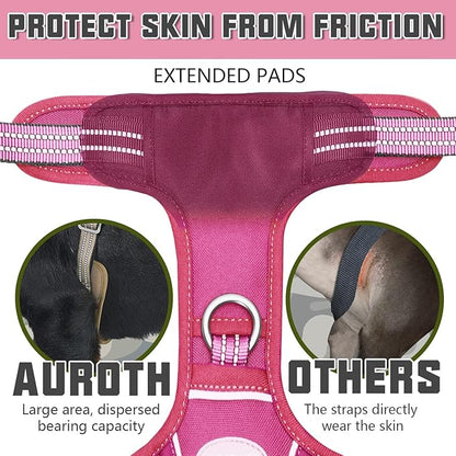 Auroth Tactical Dog Harness for Large Dogs No Pull Adjustable Pet Harness Reflective K9 Working Training Easy Control Pet Vest Military Service Dog Harnesses Rose Red M