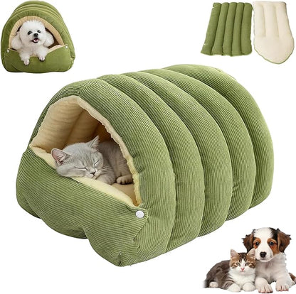 Cozy Monster Cat Bed, Soft and Warm Cats House Tent Bed, Pet Cave for Indoor Cats, Removable Cushioned Interior, Ideal for Cats, Kittens & Small Dogs (Green, S)