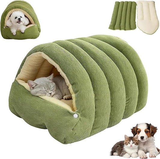 Cozy Monster Cat Bed, Soft and Warm Cats House Tent Bed, Pet Cave for Indoor Cats, Removable Cushioned Interior, Ideal for Cats, Kittens & Small Dogs (Green, S)