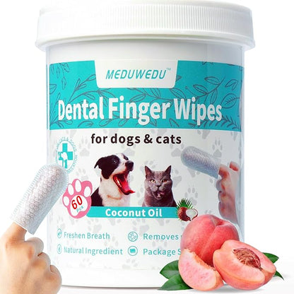 Dental Care Finger Wipes 60 Counts,Teeth Cleaning Finger Wipes for Dogs & Cats,Reduces Plaque & Supports Oral Freshness, Peach Scent