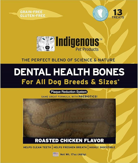 Indigenous Pet Dental Health Bones Regular – Chicken (17 Ounce) | Grain-Free Dog Chews with Prebiotics & Omegas | Freshens Breath, Supports Digestive, Skin & Coat Health |