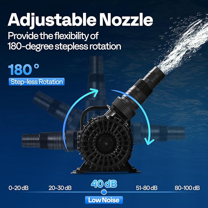 VIVOHOME 220W 4500GPH Submersible Water Pump with 180° Seamless Adjustable Nozzle and Barrier Bag for Koi Pond Waterfall Fountains Fish Tank