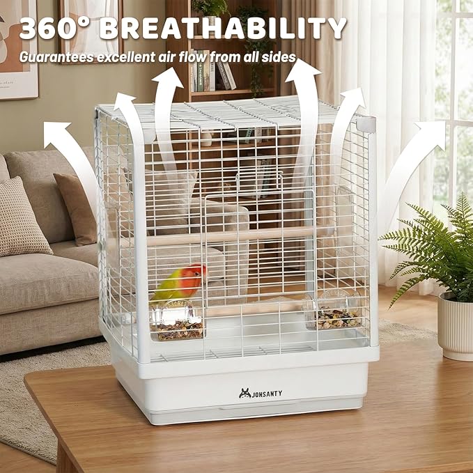 17.3" Portable Travel Bird Cage, Parrot Cage, Ample Room for Tail Movement, with Food Box, Perch, Water Bottle, for Vet Visit, Short Trip, Parakeet, Cockatiel, Budgie, Small and Medium Birds