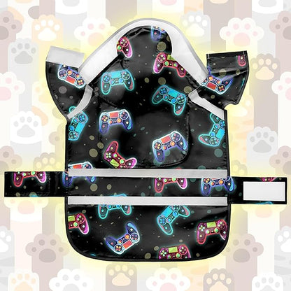 Dog Raincoat, Adjustable Rain Jacket with Hooded Double Layer for Large Medium Small Dogs Puppies, Lightweight Waterproof Rain Coat Poncho with Reflective Stripe Game Controller Black,M