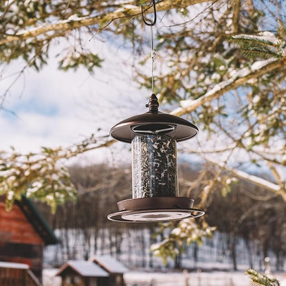 Metal Bird Feeder for Outside Hanging,Wild Bird Feeders for Cardinal, Large Roof and Tray - 6 Port