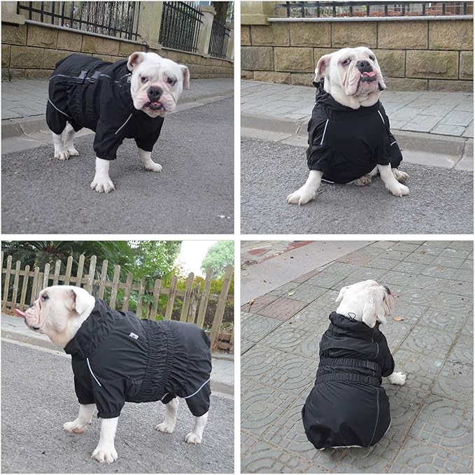 Dogs Waterproof Jacket, Lightweight Waterproof Jacket Reflective Safety Dog Raincoat Windproof Snow-Proof Dog Vest for Pugs English French Bulldog American Pit Bull Black B-L