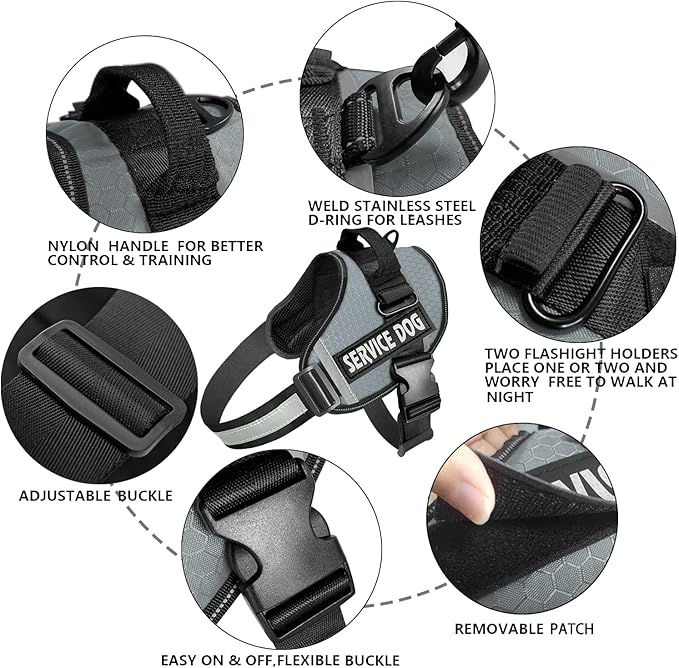 JSXD Dog Harness,No-Pull Service Dog Harness with Handle Adjustable Outdoor Pet Dog Vest 7M Reflective Nylon Material Vest for Breeds,Easy Control for Small Medium Large Dogs