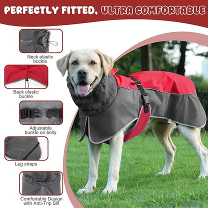 Dog Raincoat, Waterproof Dog Coat with Reflective Straps, Leash Hole & Polar Fleece Lining, Winter Snow Rain Coat for Small, Medium & Large Dogs, Warm, Windproof Vest Jackets