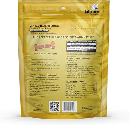 Indigenous Pet Dental Health Bones Regular Variety 4 Pack – Bacon, Chicken, Carrot, Original (17 Ounce x 4) | Grain-Free Dog Chews with Prebiotics & Omegas | Supports Digestive Health |