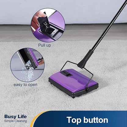 Yocada Carpet Sweeper Cleaner Manual Household Sweeper for Home Office Low&Undercoat Carpets Rugs Pet Hair Dust Scraps Paper Small Rubbish Cleaning with a Brush 48.03"