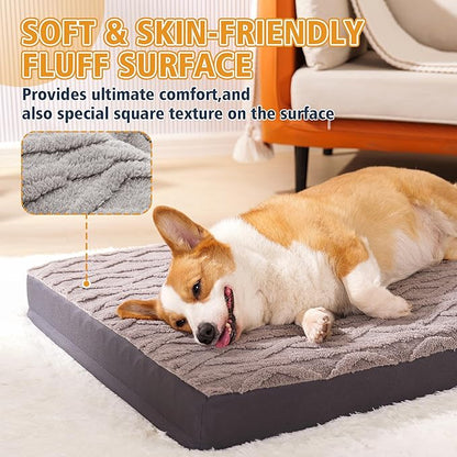 XXL Dog Crate Bed - Soft Fluffy Memory Foam Dog Bed with Anti-Slip Bottom, Machine Washable Pet Bed for Extra Large Dogs (47"x29"x4", Grey)