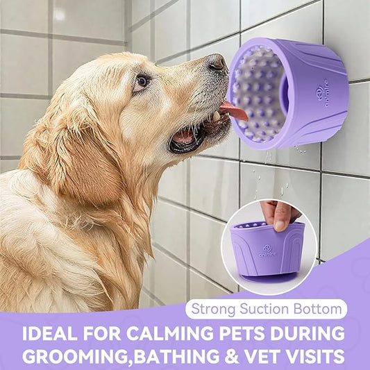 Dog Slow Feeder Lick Bowl, Anxiety Relief Dog Licking Mat Treat Dispenser, Non-Slip Anti-Choking Slow Eating Lick Bowl for Small Medium and Large Breed Dogs, BPA Free Silicone (Purple,M-L)
