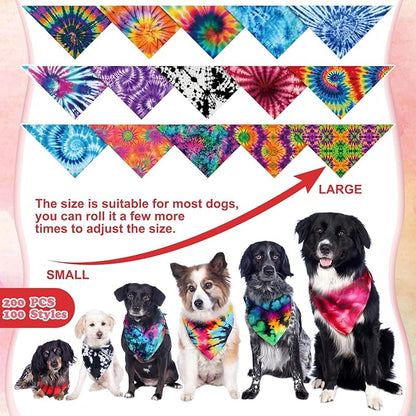 Huhumy 50 Pcs Tie Dye Dog Bandanas Bulk Pet Bibs Colorful Triangle Scarf Pet Bandanas for Medium Large Dogs Spring Summer Birthday Costume Decoration