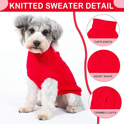 Dog Sweaters for Small Dogs Knit Dog Christmas Outfit Warm Winter Doggy Clothes Girl Chihuahua Clothes for Cold Weather Turtleneck Puppy Sweater Xmas Pet Cat Clothing (Red,S)