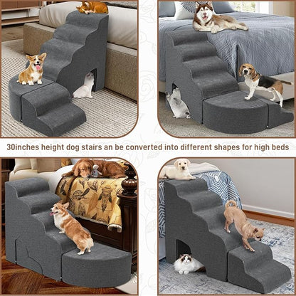 Update Stable Dog Stairs & Steps Ramps for High Beds 30 inches High Tall, LitaiL 6 Step Pet Stairs Steps for High Beds 30 inch Large Dogs, Non-Slip Dog Ramps for Small Dogs, Older Cat