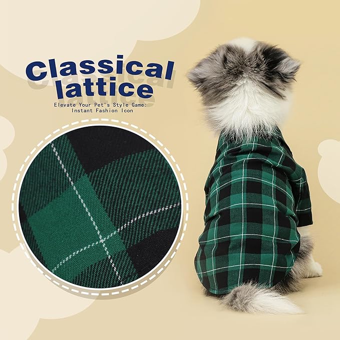 Paiaite Plaid Dog Shirt: Classic CheckeGreen Style in Pure Cotton for Large, Medium, and Small Breeds, Comfort, Breathability, and Elegance. Perfect for Everyday Wear, and Photoshoots Green L