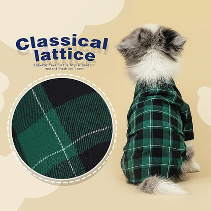Paiaite Plaid Dog Shirt: Classic CheckeGreen Style in Pure Cotton for Large, Medium, and Small Breeds, Comfort, Breathability, and Elegance. Perfect for Everyday Wear, and Photoshoots Green L