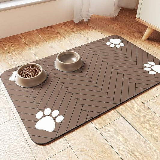 Pet Feeding Mat-Absorbent Pet Placemat for Food and Water Bowl, with Waterproof Rubber Backing, Quick Dry Water Dispenser Mat for Dog and Cat (24"x16", Coffee)