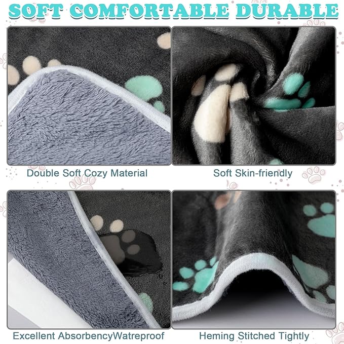 Reginary 4 Pcs Waterproof Guinea Pig Blankets Washable Small Animal Fleece Bedding Guinea Pig Cage Liners Reusable Training Pads Pet Pee Pad Sleep Mat for Hamster(Cute Paw,24 x 16 Inch)