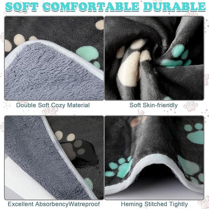 Reginary 4 Pcs Waterproof Guinea Pig Blankets Washable Small Animal Fleece Bedding Guinea Pig Cage Liners Reusable Training Pads Pet Pee Pad Sleep Mat for Hamster(Cute Paw,24 x 16 Inch)