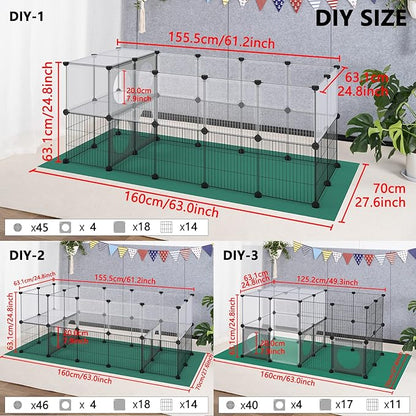 DINMO Small Animal Playpen with Oxford Mat, 24 inches Height, Pet Exercise Fence, Home Protector, Iron Mesh and Plastic Combination, Visualization, DIY, Games Hole Series, 60.2 x 24.8 x 24.8inch