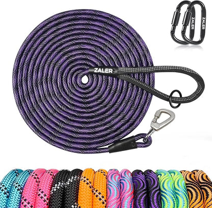 ZALER Long Dog Leash, 50 feet 30ft 20ft 15ft 10ft Dog Training Lead, Heavy Duty Check Cord Recall Leash for Dogs Training, Playing, Camping, or Backyard (20FT, Black Purple)