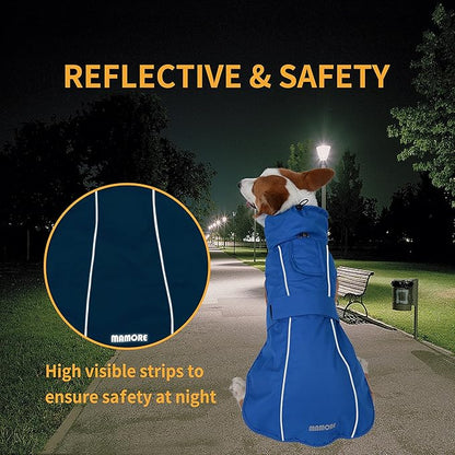 Adjustable Waterproof Dog Raincoat for Dogs,Lightweight Pet Rain Jacket Puppy Clothes with Reflective Strip for Small Medium Large Dogs (Blue, XX-Large)