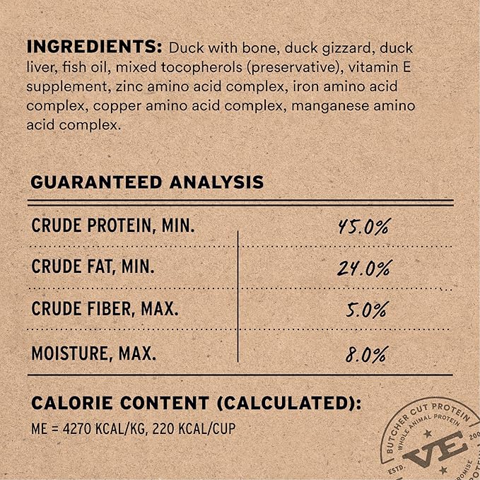 Vital Essentials Freeze-Dried Raw Duck Crunchy Mini Nibs | Complete Meal or Mixer Dog Food | 25 oz