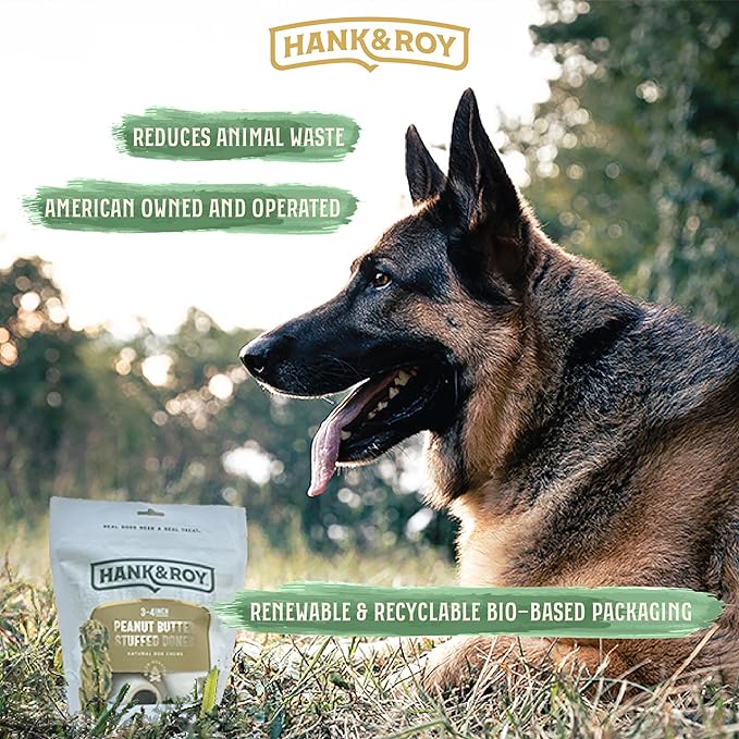 Hank & Roy All-Natural, Peanut Butter Filled Dog Bones, Long Lasting, Engaging Stuffed Shin Bones for Dogs, Individually Wrapped for Odor Control and Freshness