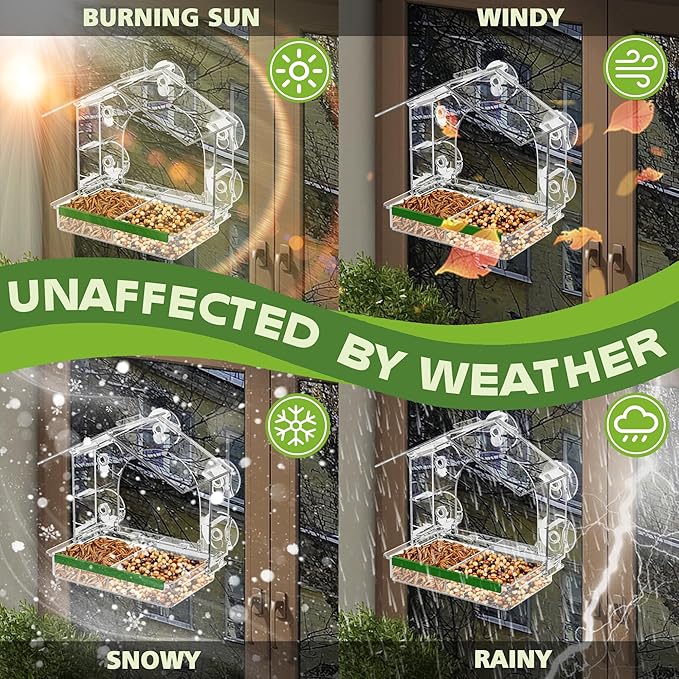 Window Bird Feeder with 5 Extra Strong Suction Cups, Clear Birdfeeders for Outdoors, Sturdy and Durable Bird House for Window Viewing Outside,Garden Decor Gifts for Bird Lover