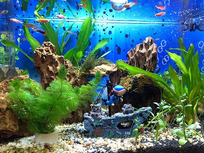 AWXZOM Aquarium Shipwreck Decoration + Little Diver Floating Fish Tank Decoration, Fish Tank Ornaments