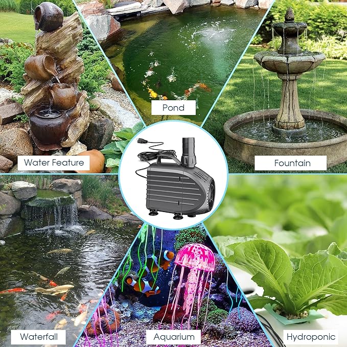 NFESOLAR Submersible Water Pump 1200GPH, Ultra Quiet Submersible Pump with Dry Burning Protection 11ft High Lift for Pond, Fountains, Waterfall, Hydroponics, Aquariums KF208