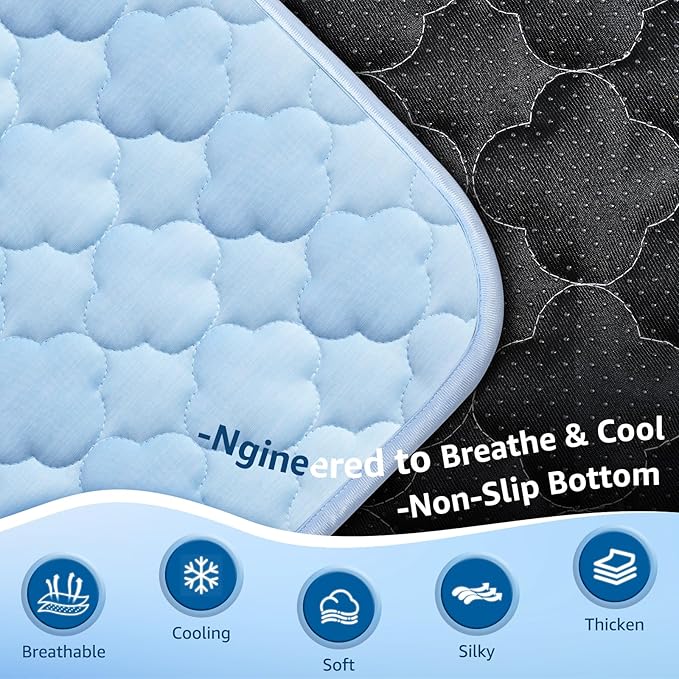Dog Cooling Mat for Large Dogs, Cooling Pet Bed Outdoor & Indoor Use with Ice Silk Fabric & Waterproof Cover, Summer Cool Pad for Dogs 43" x 31", Non-Slip Washable Pet Blanket for Crate Kennel Travel