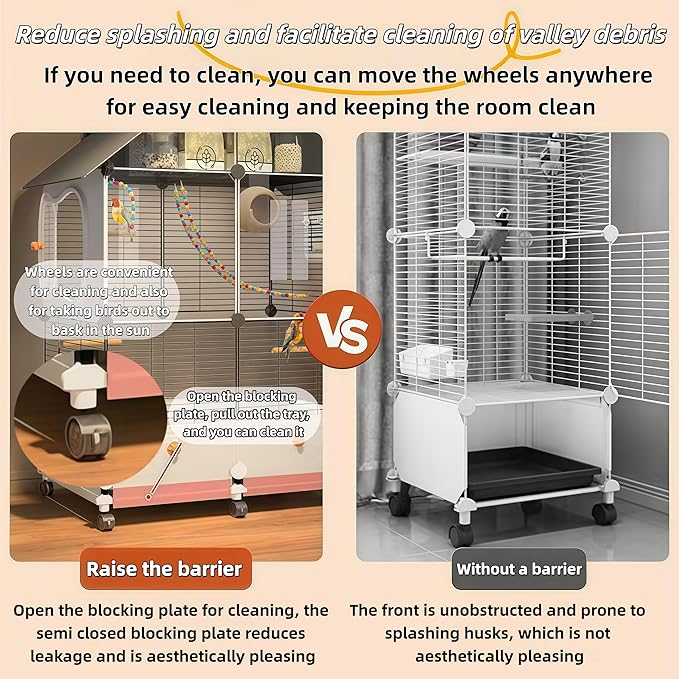 60in Large Flight Bird cage, Equipped with Bird's Nest， Ladder, Swing, Feeder, etc. with Wheels for Easy Outdoor Movement, Suitable for Parrots, Pigeons (White, 28.4" L x14.2W x 60" H)