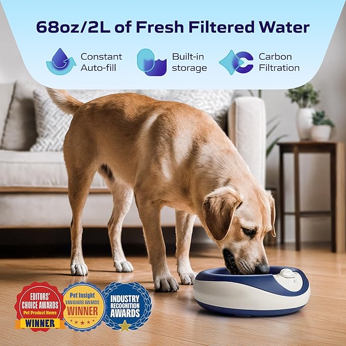 TORUS Filtered Portable Dog Water Dispenser [Upgraded 2025], 2L / 68oz, Automatic Pet Water Dispenser Noise-Free No Spill Water Bowl for Dogs, No Power Needed, Ideal for Medium & Large Pets