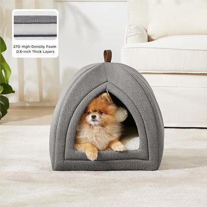 Bedsure Cat Beds for Indoor - 2 in 1 Cat Cave House Tent for Kittens and Small Pets with Removable Washable Cushioned Pillow, Foldable Kitten Hideaway with Non-Slip Bottom, Grey, 17.3 inches