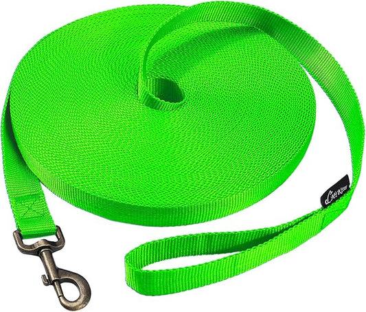 HIKISS Long Dog Leash Obedience Recall Training Agility Lead with Thickening Material for Large Dog - 15ft 20ft 30ft 50ft 100ft Training Leash(Green 20ft)