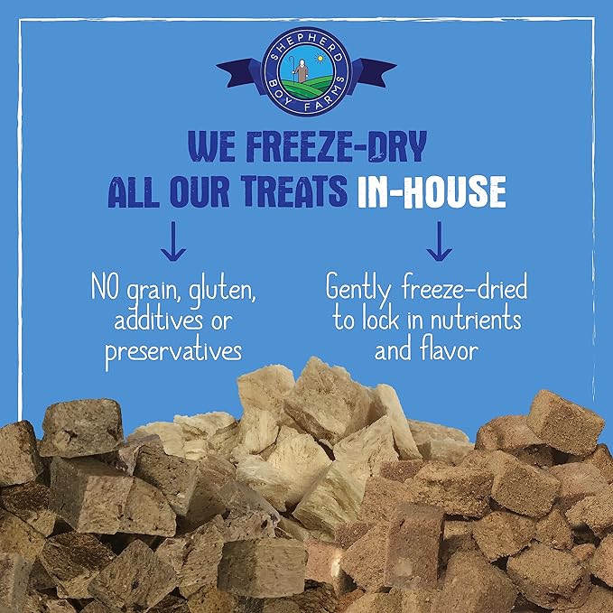 Shepherd Boy Farms Freeze Dried Dog and Cat Treats, Pork Heart, All Natural Single Ingredient Freeze-Dried Dog Treat & Snacks, Made in USA, High Protein, Essential Nutrition of Raw Food, 3oz