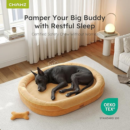 XXL Orthopedic Dog Bed, 53 in. Dog Bed for Large Sized Dogs with Full-Surround Bolsters, Dual-Sided Dog Cooling Beds with Memory Foam, Washable Pet Sofa Couch with Nonslip Bottom, Brown