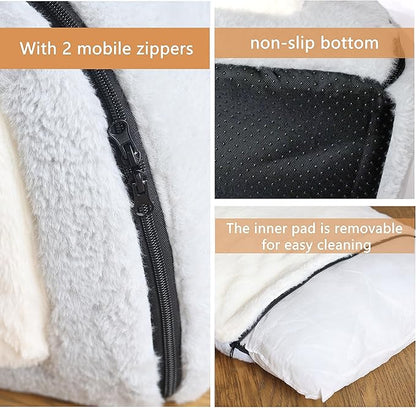 Cat Bed for Indoor Cats，Foldable cat cave，Anti-Slip & Water-Resistant Bottom，cat Houses for Indoor Cats or Small Dogs, Kitten Tent, Rabbit Bed，2 in 1 pet Bed (Grey)