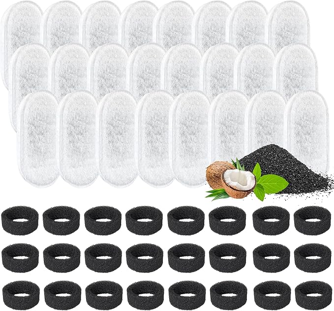 Cat Water Fountain Filter, 24 Pack Cat Fountain Filters, Cat Fountain Replacement Filter for 67oz/2L&108oz/3.2L Stainless Steel Pet Water Fountain (24 Filters & 24 Sponges)
