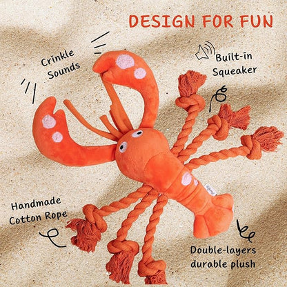 Pawfoo Lab Large Squeaky Dog Toys, Rope Tug of War Dog Toys for Puppy, Small, Medium, Large Dogs, Interactive Stuffed Lobster Plush Toys