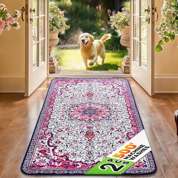 Hompet 2 Pack Super Absorbent Dog Door Mat for Muddy Paws, Washable Pee Pads for Dogs, Reusable Puppy Training Pads, Quick Dry Non-Slip Pet Entryway Rug, Leak-Proof Potty Pad for Indoor Floors 28.5x60