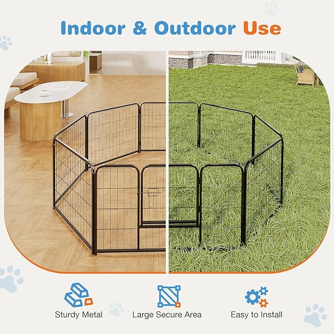 FansaFurn 40" 8-Panel Dog Playpen, Metal Exercise Pen with Door for Indoor Outdoor, Heavy Duty Pet Fence for Puppy Small Medium Large Dogs, Rabbits, Camping Yard Garden