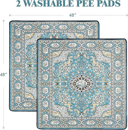 Qeils Washable Pee Pads for Dogs, 2 Pack Reusable 48"x48" Super Absorbent Leakproof Dog Training Pads, Non-Slip Potty Pads for Crate, Floor, Kennel, Whelping Litter Mat Puppy Supplies