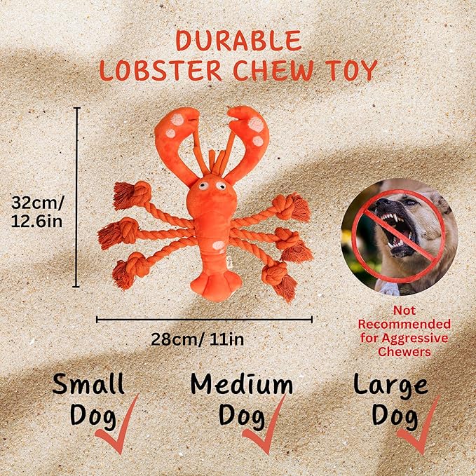 Pawfoo Lab Large Squeaky Dog Toys, Rope Tug of War Dog Toys for Puppy, Small, Medium, Large Dogs, Interactive Stuffed Lobster Plush Toys